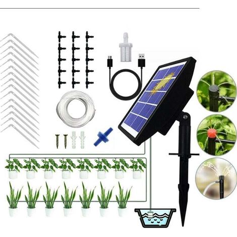 15m Systeme d'arrosage automatique solaire, Kit d'irrigation goutte a goutte, avec minuterie Pour balcons, terrasses, jardins. (1/4)