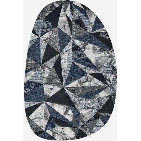 Tappeto moderno geometrico ovale per soggiorno Double BLU011