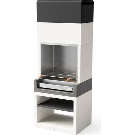 TUOZI - Barbecue fixe inox pour bois et charbon modèle KITAWAY (Gris/Blanc - 84 x 63 x 223 cm) REF: T00562 - Résistant aux intempéries (1/3)