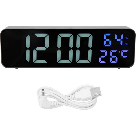 LED 9.1in Miroir Horloge Multifonctionnel Numérique Alarme Date Humidité Horloge pour Chambre Salon Bureau (1/5)