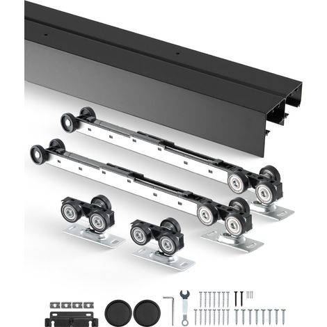 VEVOR Kit quincaillerie pour porte coulissante 2438 mm, kit rail pour porte de placard coulissante robuste en alliage dealu avec poignees a doigts, pour systeme 2 portes, pour epaisseur porte 35-45 mm