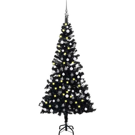 Künstlicher Weihnachtsbaum Beleuchtung & Kugeln Schwarz 120 cm