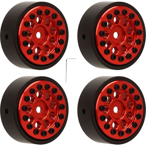 4 pièces Jante Alliage d'Aluminium 1 Pouce, 9 Trou Rond pour Voiture Tout-Terrain RC FMS FCX24 1/24 Rouge (1/5)