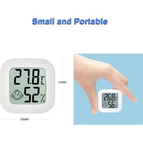 Termómetro-higrómetro digital mini: monitor preciso de temperatura y humedad para el hogar y la oficina con pantalla LCD, 43 x 43 x 13 mm, ABS blanco. (1/5)