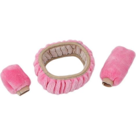 Housse de volant en peluche 3 pièces pour frein à main de voiture, housse de volant confortable, respirante et antidérapante pour pièces automobiles GM (rose) (1/5)