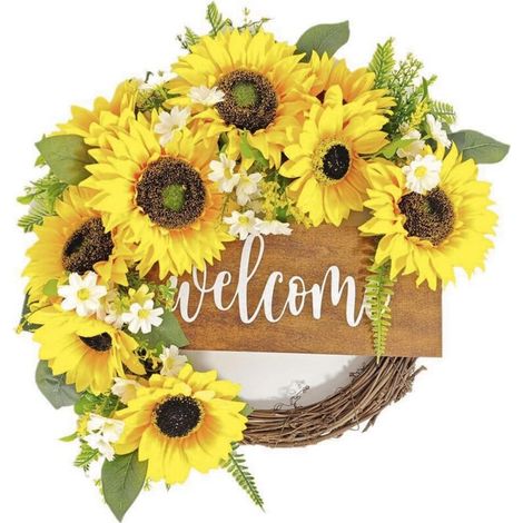 Ghirlanda artificiale di girasoli da parete con la scritta "Welcome" – per interni/esterni, primavera e matrimoni