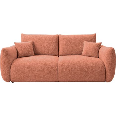ELIO MINI - Canapé droit convertible tissu bouclette 2 places Terracotta (1/5)