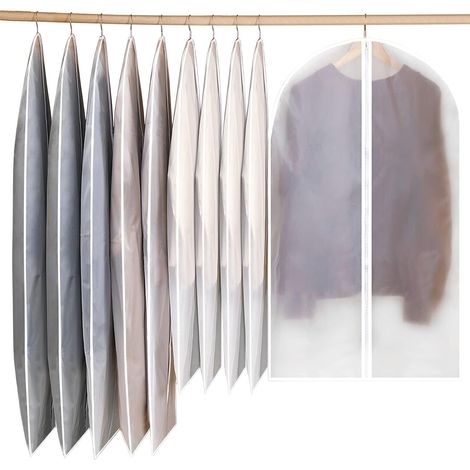 JSSEVN - 10-Piece Garment Bags, Dustproof Protective Covers with Zipper, Waterproof Garment Bags for Shirts, Suits, and Coats (100+120cm) (1/5)