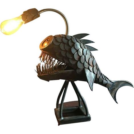 Lampe de bureau en forme de poisson-pêcheur, rechargeable par USB, en métal, fabrication artisanale, décoration pour la maison et le salon. (1/5)