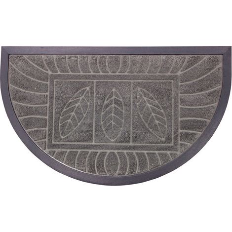 Tapis d'Entrée Demi-Lune "Feuilles" 45x75cm Gris (1/3)