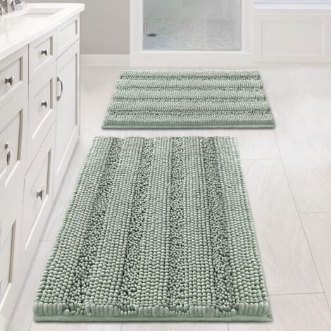 Bath mat/bathroom rug, green, 4361cm + 5181cm, 2-piece set, extra thick chenille floor mat, non-slip bath mat. (1/5)