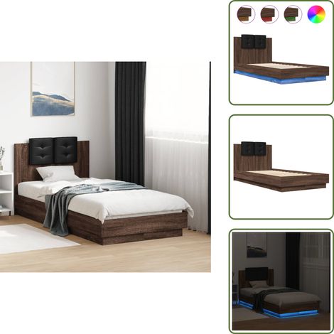 Letto con testiera e luci - vidaXL Giroletto con Testiera e LED Rovere Marrone 90x190 cm - Letto con testiera in legno
