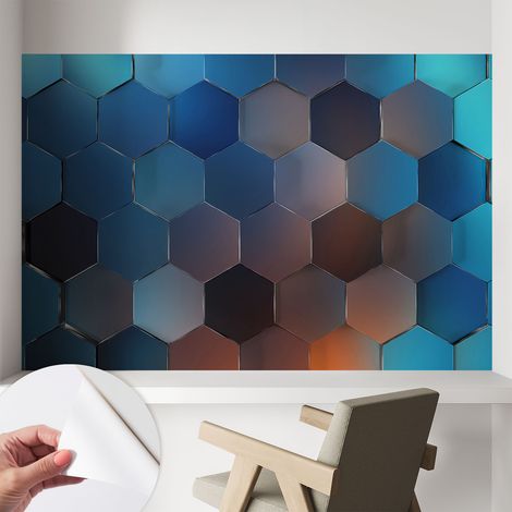 Papier peint autocollant adhésif avec imprimé installation simple qualité excellente sans désordre Hexagones bleus 104x70 cm (1/5)
