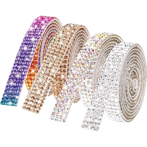 4 rubans de cristal autocollants - diamant blanc + couleur AB + champagne + arc-en-ciel (1/5)