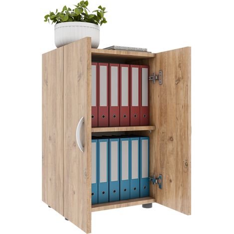 Armario de oficina VCM con 2 compartimentos  Armario de archivo moderno con puertas giratorias  Dimensiones aprox. AL. 74 x AN. 49 x T. 34 cm - Ulas 2 compartimento (roble de miel) (1/2)