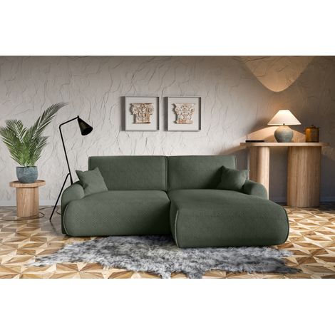 Divano letto angolare destro con vano contenitore Noboo in verde bottiglia direttamente dal produttore, consegna e installazione gratuite (1/5)