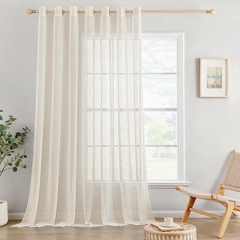 Lot de 1 Rideaux Voilages Lin Oeillet 300x245cm Beige léger (1/5)