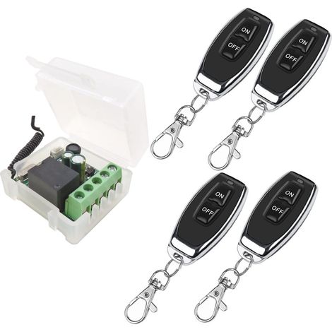 Interruptor de control remoto inalámbrico de 433 MHz, 230 V, 220 V, 240 V, 1 canal, receptor de relé de control remoto con 4 controles remotos transmisores, controlador de relé de contactos libres de  (1/5)