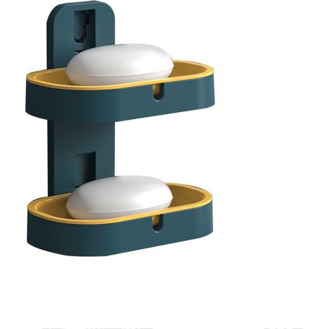 Support Savon Mural - Porte-Savon 2 Niveaux - Pour Salle De Bain Douche Cuisine Plan De Travail - Plastique Anti-Dérapant - 13,3 x 8 x 15,5 cm (1/5)