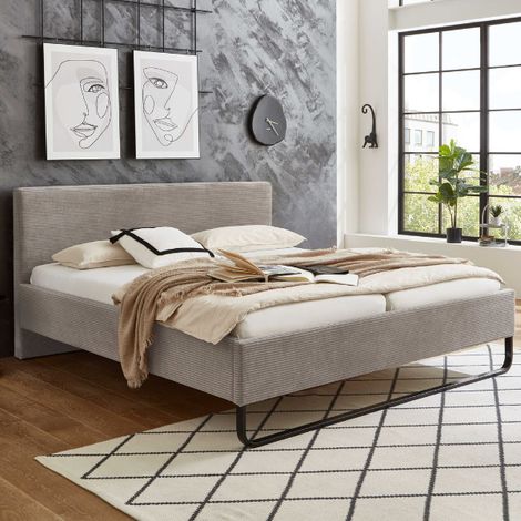 Lit double Velma 180x200cm velours côtelé - taupe (1/3)