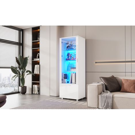 Vitrines en acryl, de 50×40×160 cm, en blanc brillant. Elles sont équipées de portes en acryl et d’éclairage LED. Ces vitrines conviennent pour les collectionneurs,(3 niveaux de rangement). (1/5)
