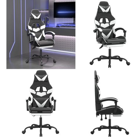 Gaming-Stuhl mit Fußstütze Drehbar Schwarz & Weiß Kunstleder - Gamingstuhl mit Fußstütze - Gamingstuhl Drehbar