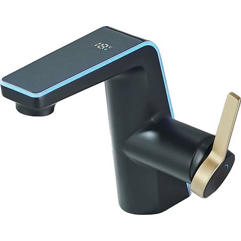 Rubinetto per lavabo da bagno, display digitale a LED, due modalità di getto, nero opaco. (1/2)