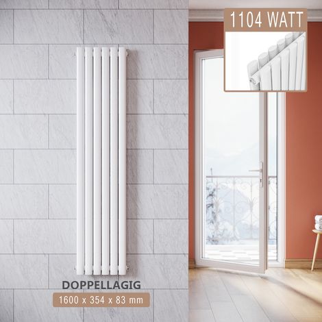 Design Röhrenheizkörper Heizkörper Paneelheizkörper Wandheizung Weiß 1600x354mm Doppellagig Vertikal (1/5)
