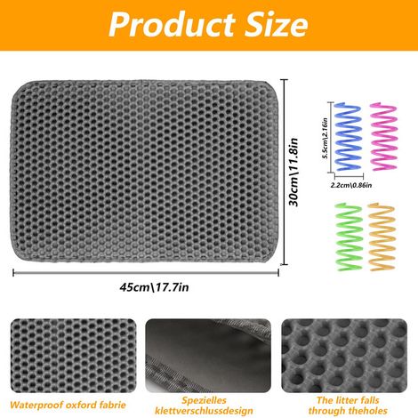 Tapis de Litière pour Chat Double Couche Imperméable Tapis de Sol pour Chat de Compagnie Nid de Litière de Rangement Design Nid d'Abeille Souple EVA Confortable Antidérapant Facile à Nettoyer 45x30cm (1/5)