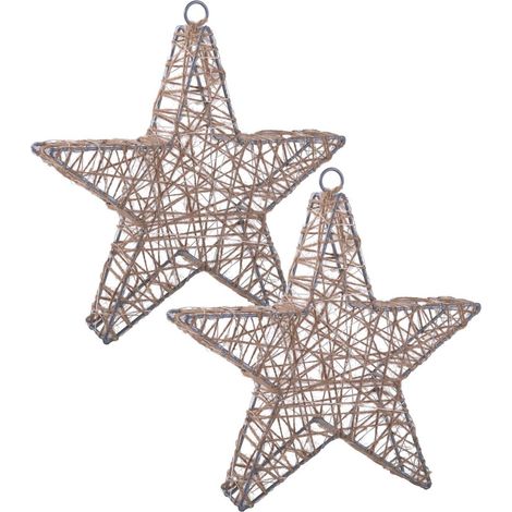 Lot de 2 Étoiles Lumineuses de Noël LED en Métal et Corde de Chanvre Naturel Ø 25 cm - PANGIVO (1/5)