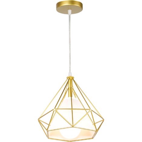 Lampe De Plafond En Fer Plafonnier Vintage En Forme De Cage De Diamant 25CM Lustre De Restaurant, Bar, (Or) (1/5)