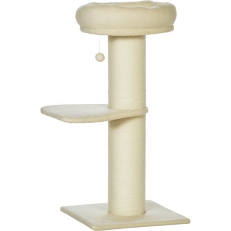 Arbre à chat salon chambre 48,5 x 48,5 x 105 cm griffoir sisal panier d'observation moderne épuré en peluche beige (1/5)