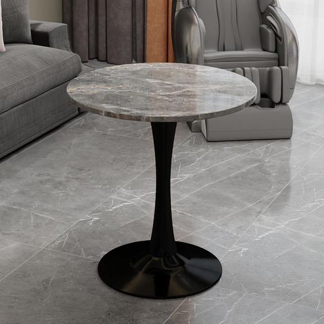 Table basse noire 70 cm, style moderne milieu du siècle, 2-4 places. Plateau marbre veiné gris foncé, adaptée à tout espace.