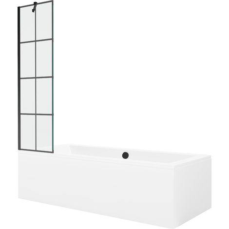 Mexen Cube Rechteckige Badewanne 170 x 80 cm mit Verkleidung und 1-flügeliger Trennwand 50 cm, schwarzes Muster (1/5)