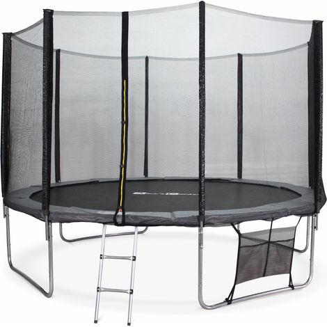 Trampoline 370cm - Saturne XXL Gris - avec filet de protection. échelle. bâche. filet pour chaussures. kit d'ancrage. trampoline de jardin 370 cm Qualité PRO Normes EU (1/5)