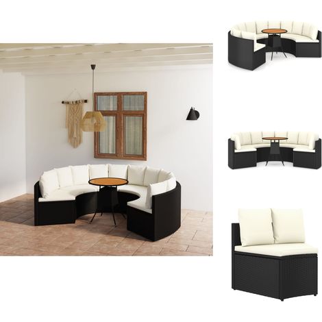 Gartenmöbel-Sets - Living 7-tlg. Garten-Sofagarnitur mit Auflagen Poly Rattan Schwarz (1/5)