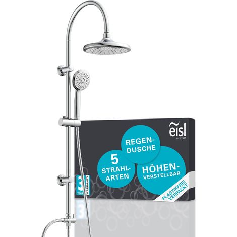 EISL Duschsystem ohne Thermostat mit Ablage f�r Seife Dusche Regendusche Edelstahl Brausestange H�henverstellbar Kopfbrause rund mit Handbrause 5-fach verstellbar Dichtung zum Wasser sparen DX1005CS-A (1/5)