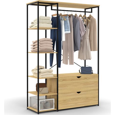 Kleiderschrank Regal B. 113 cm DETROIT 2 Schubladen Industriedesign