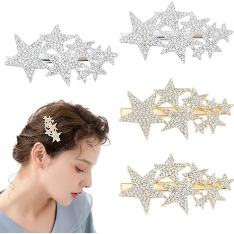 4 Stück fünfzackige Sternhaarspangen mit Strasssteinen – rutschfeste Entenschnabel-Haarspangen, elegante Haarspangen – 4er-Pack (1/4)