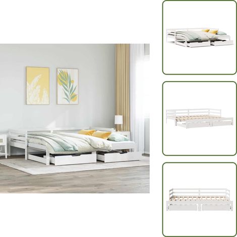 The Living Store Letto Estraibile con Cassetti senza Materasso Bianco 90x190 cm - Divano letto