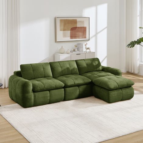Canapé d'angle modulable 264x160x68 cm – canapé l 3 places avec pouf assise épaisse modules séparables – chenille – vert (1/5)