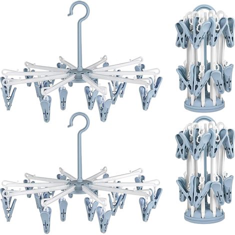 2 Pack Sock Drying Rack Carousel with 40 Clips Mini Foldable Clothes Pegs Foldable Sock Holder (1/5)