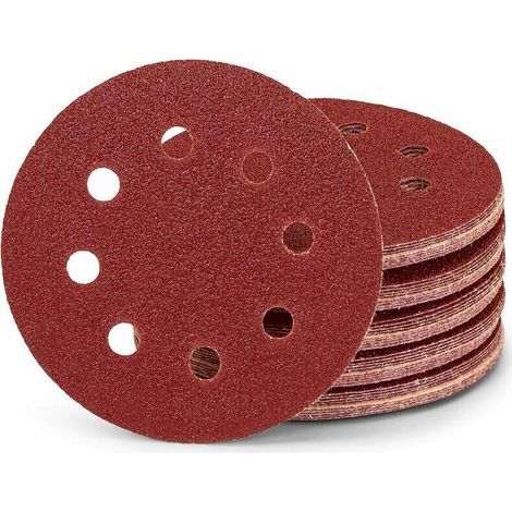 Pack of 50 professional abrasive discs - 8 holes - Diameter: 125 mm - Grit: 180 - For random orbital sanders - Abrasive sheets - Sandpaper