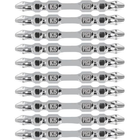 10Pcs Cross Screwdriver Bits Strong Magnetic Non Slip 2 Ended K5 Alloy Steel for Impact Drill