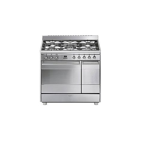 Smeg – Cuisinière mixte gaz 5 foyers – Four électrique 79L avec nettoyage vapeur – Capacité 2 fours – SCB92MX8 (1/5)