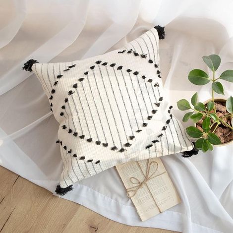 Borlas decorativas estilo boho para sofá，cojines modernos en blanco y negro de 18x18 pulgadas (1/5)