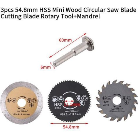 Lame De Scie Circulaire - HSS - Diamètre 54.8 mm - Alésage 11.1 mm - Pour Bois - 3 Pièces (1/4)