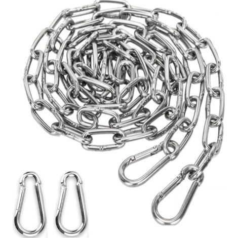 Chaîne en acier inoxydable 3 mm 1,5 m Chaîne en acier + 2 x Boucle de prusik pour chaîne d'ancrage de hamac – Charge de 90 kg (1/4)