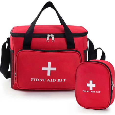2 Pièce Trousse de Secours Vide, Trousse Pharmacie Voyage Multi-Compartiments, Trousse de Secours Complete Grande Capacité, Boite Pharmacie Portable pour Maison Voiture Bureau Voyages, Rouge (1/5)