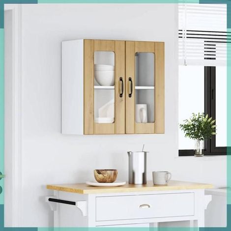 853916 Armoire murale de cuisine avec porte vitrée 'Lucca' Chêne artisanal Bois d'ingénierie (1/5)